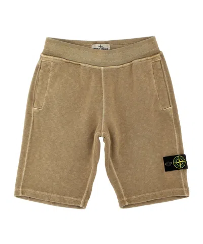 Stone Island Logo Shorts In Brown