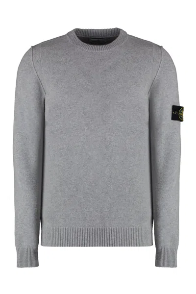 Stone Island Logo Patch Crewneck Jumper In Melange Gray