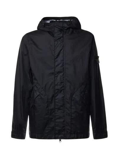 Stone Island Logo Sleeve Zip Windbreaker In Blue