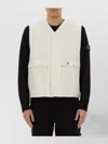 Stone Island Logo Sleeveless Vests With Button And Side Pockets In Neutral