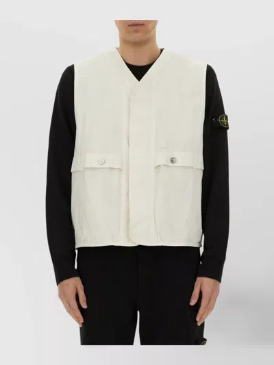 Stone Island Logo Sleeveless Vests With Button And Side Pockets
