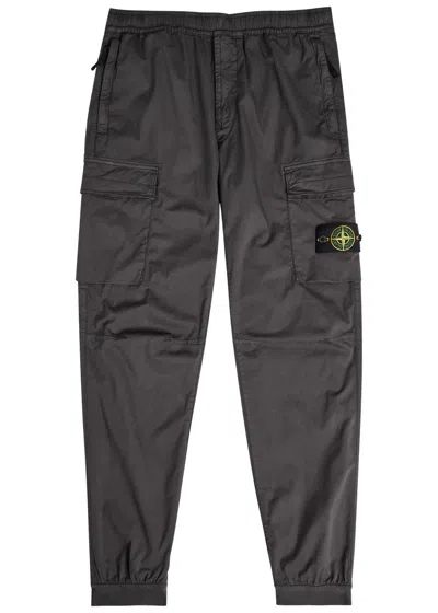 Stone Island Logo Stretch-cotton Cargo Trousers In Brown