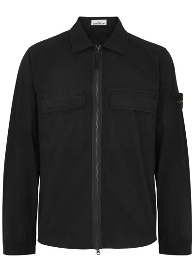 Stone Island Logo Stretch-cotton Overshirt In Black