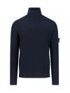 Stone Island Turtleneck Sweater In Virgin Wool With Logo Patch In Blue