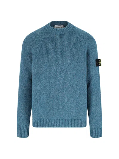 Stone Island Logo Sweater In Blue