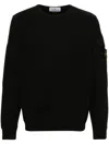 Stone Island Ribbed Texture Black Crew Neck Sweater In Black