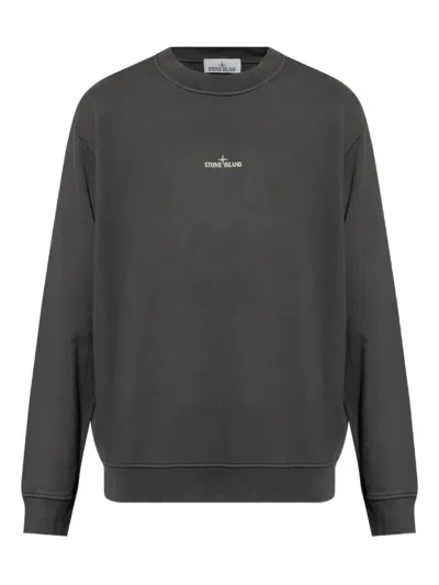 Stone Island Cotton Fleece Oversized Fit Sweatshirt With Industrial Four Print In Gray
