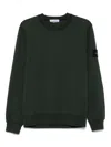 Stone Island Dark Green Crewneck Sweater With Ribbed Detailing And Iconic Logo In Green
