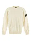 Stone Island Ivory Wool Blend Crewneck Sweater In White