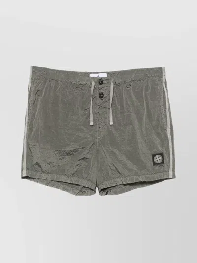Stone Island Logo Swim Shorts With Pockets And Drawstring In Gray