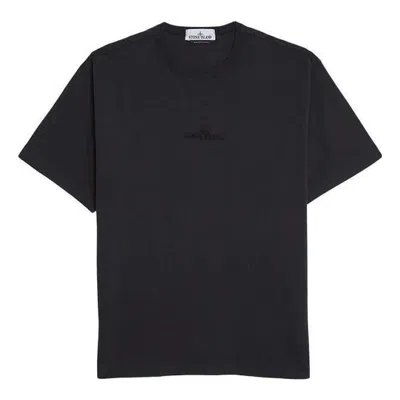 Stone Island Logo T-shirt 'navy Blue' In Black