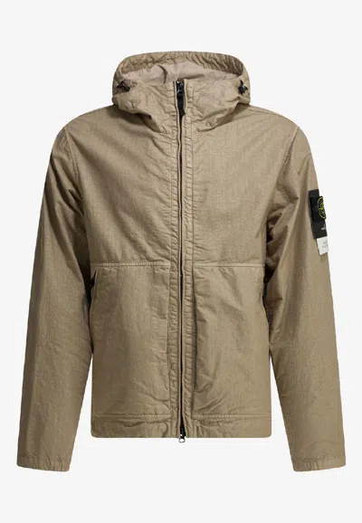 Stone Island Logo Technical Zip-up Jacket In Green