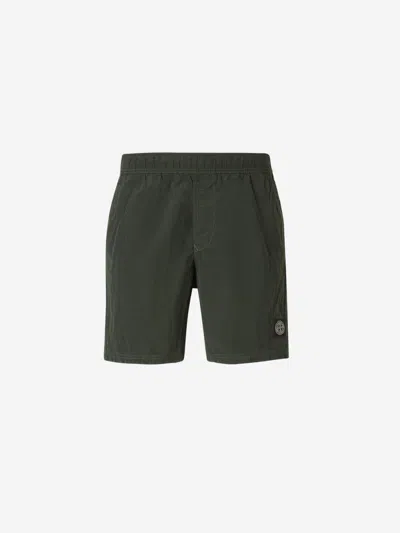 Stone Island Logo Textured Swimsuit In Military Green