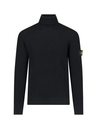 Stone Island Logo Turtleneck Sweater In Black