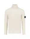 Stone Island Turtleneck With Iconic Logo On The Sleeve In Cream