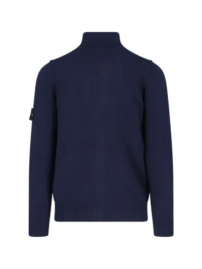 Stone Island Logo Turtleneck Sweater In Navy