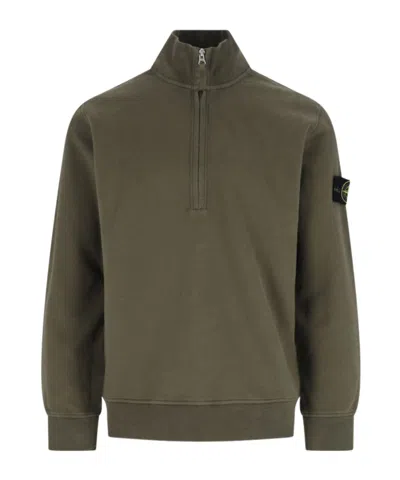 STONE ISLAND STONE ISLAND COMPASS PATCH QUARTER ZIPPED SWEATSHIRT