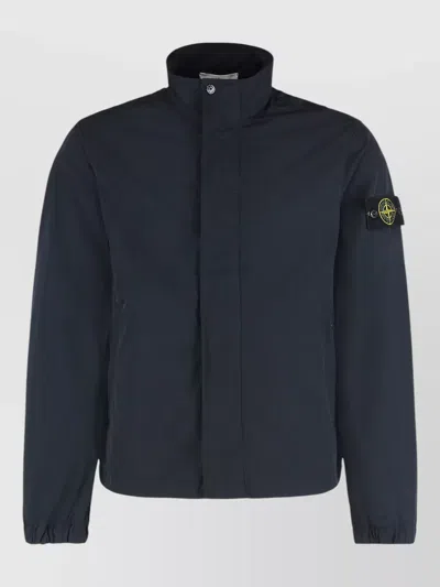 Stone Island Logo Windbreaker Casual Fit High Collar In Blue