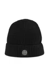 Stone Island Logo Wool Beanie In Black