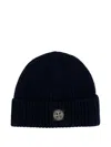 Stone Island Light Wool Knitted Beanie With Compass Patch Accessories In Black
