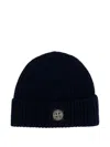 Stone Island Light Wool Knitted Beanie With Compass Patch Accessories In Blue