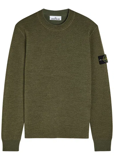 Stone Island Crew Neck Logo-patch Sweater In Green