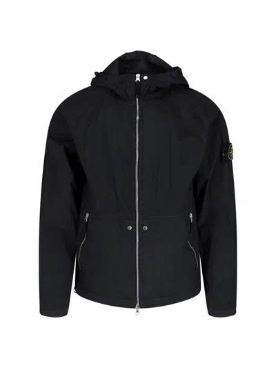 Stone Island Logo Zip Jacket In Black  