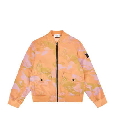Stone Island Logo Zip Jacket In Orange