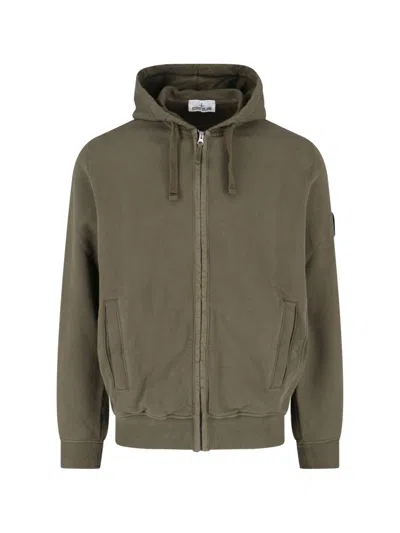 Stone Island Logo Zip Sweatshirt In Green