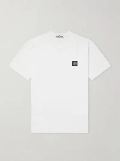 Stone Island Ribbed Neckline T-shirt With Compass Logo Patch In White