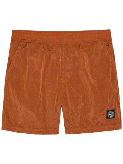 Stone Island Crinkled Nylon Shorts In Brown