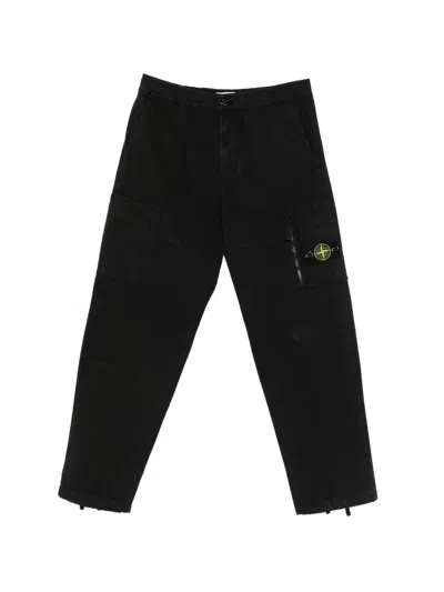 Stone Island Logo-badged Cotton Cargo Pants In Black