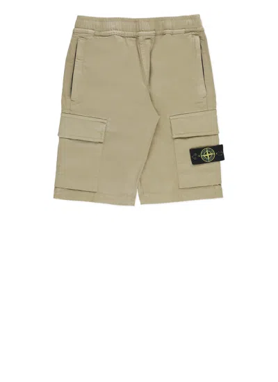 Stone Island Kids' Logoed Cargo Bermuda Shorts In Neutral