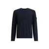 Stone Island Cotton Sweatshirt With Logo Embroidery On The Left Sleeve In Blue