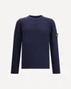 Stone Island Crewneck Organic Cotton Patch Sweater In Blue