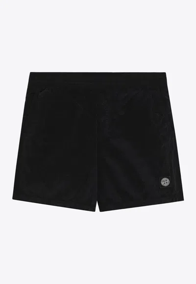 Stone Island Logo-embroidered Swim Shorts In Black