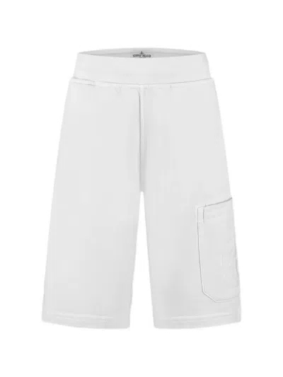 Stone Island Kids' Logo-embroidered Track Shorts In White