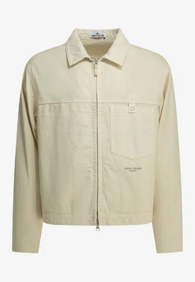 Stone Island Logo-embroidered Zip-up Jacket In White