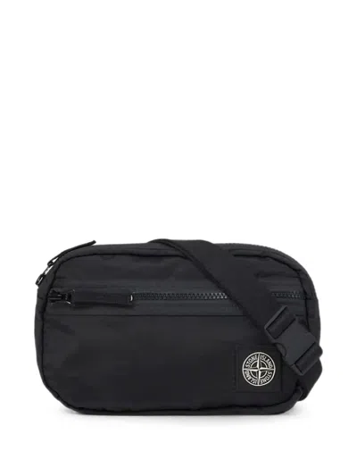 Stone Island Belt Bag Adjustable Strap Front Zip Pocket In Black