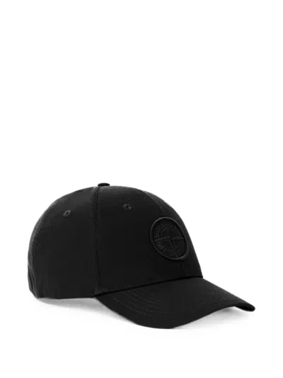 Stone Island -style Embroidered Logo Cotton Cap With Adjustable Nylon Strap In Black
