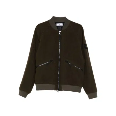 Stone Island Logo-patch Bomber Jacket In Brown
