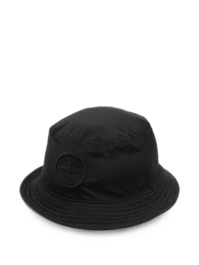 Stone Island Compass-embroidered Bucket Hat In Black