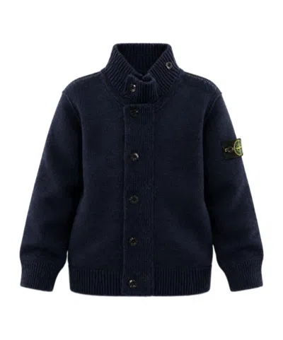 Stone Island Logo-patch Button-up Cardigan In Blue