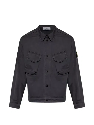 Stone Island Logo-patch Button-up Jacket In Black