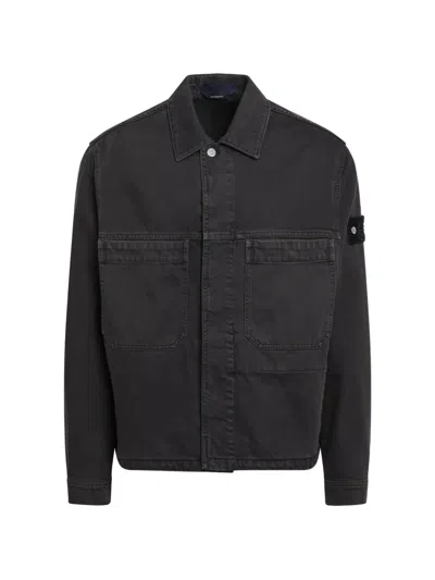 Stone Island Logo-patch Button-up Jacket In Black