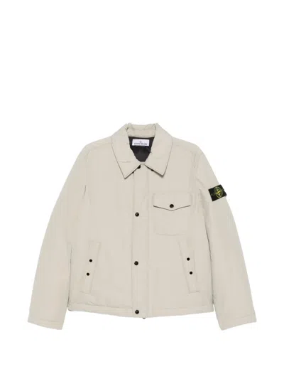 Stone Island Logo-patch Button-up Jacket In White