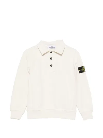 Stone Island Kids' Logo-patch Button-up Polo Shirt In White