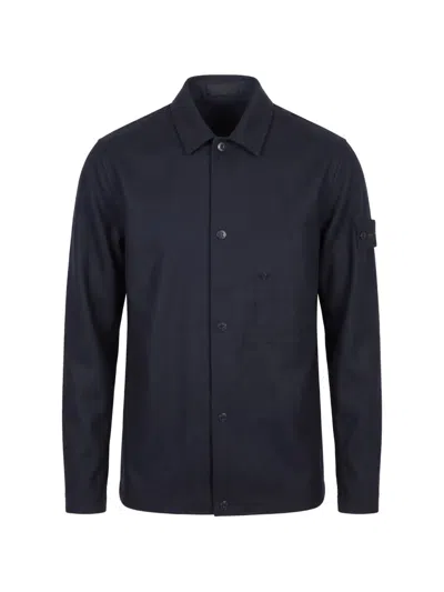 Stone Island Logo-patch Button-up Wool Shirt In Black