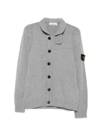 Stone Island Rws Ribbed Knit Virgin Wool-blend Cardigan In Gray