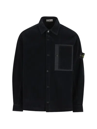 Stone Island Cotton Corduroy Overshirt With Compass Badge In Black
